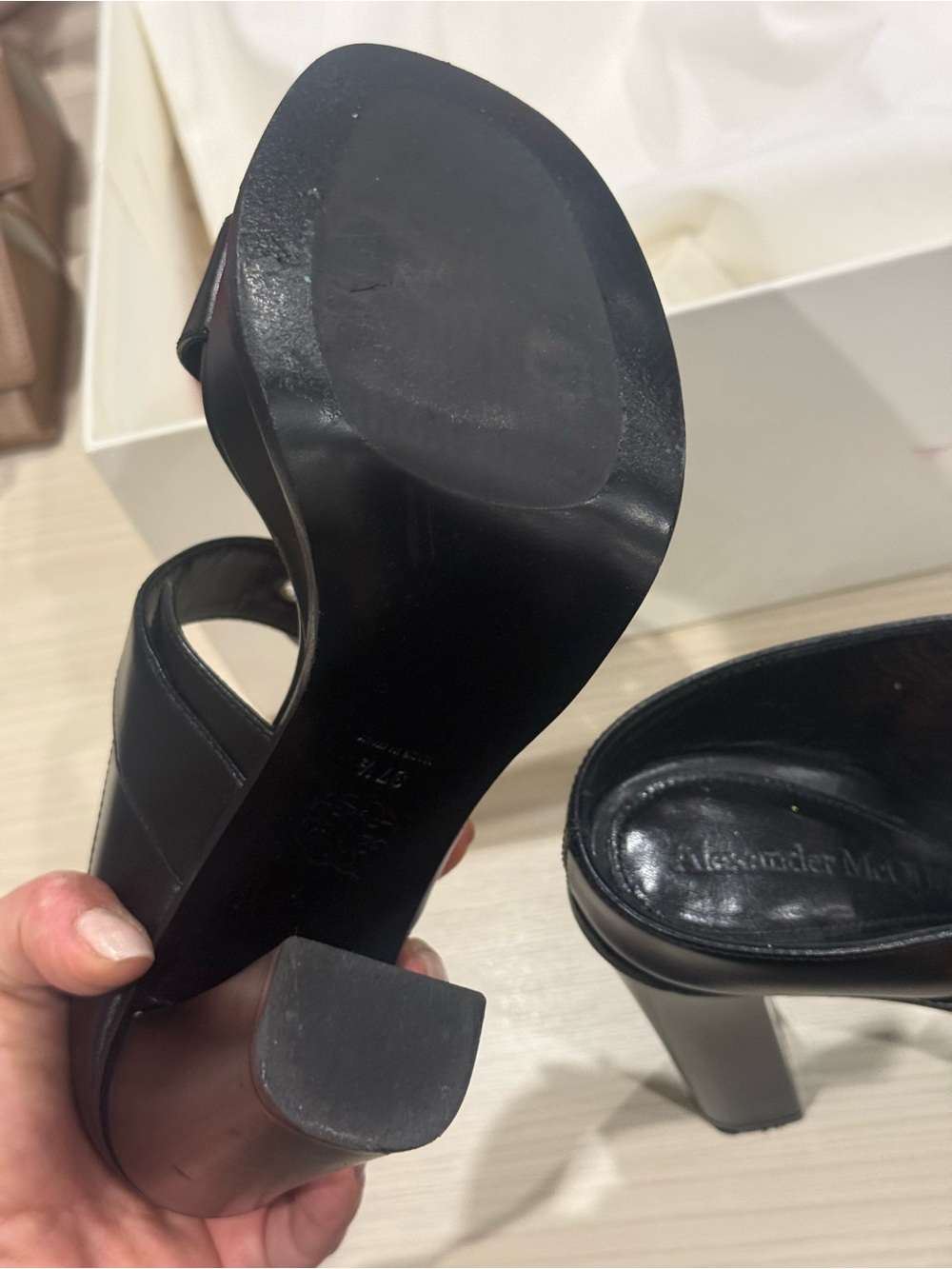 Alexander McQueen Black Leather Buckle Platform Mules - Picture 3 of 6
